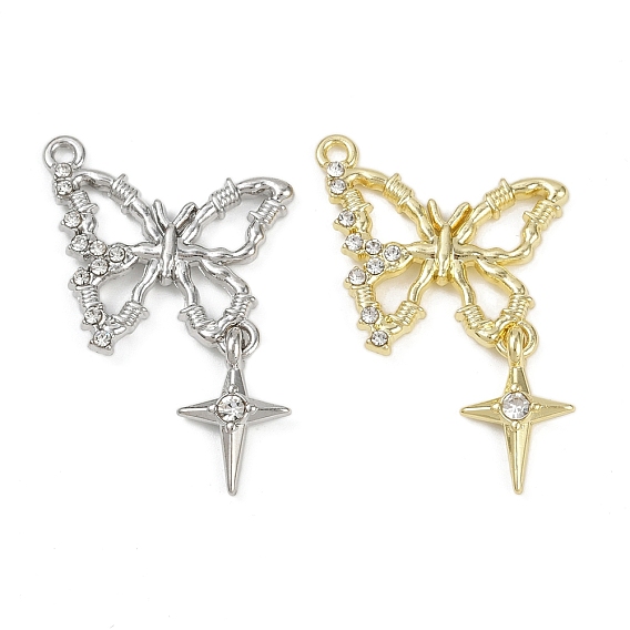 Подвески из сплава , со стразами, без свинца, без кадмии и без никеля, стойки покрытие, бабочка, звезда