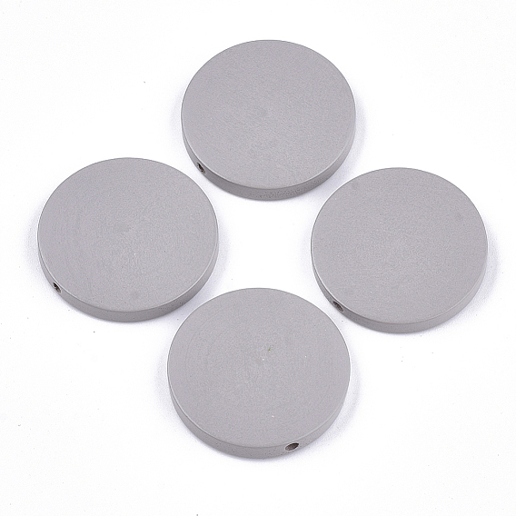 Painted Natural Wood Beads, Flat Round