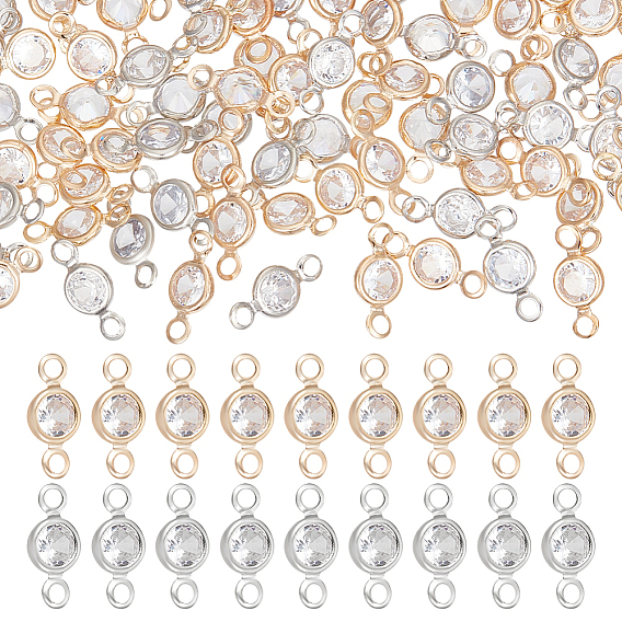 100 шт. 2 цвета латунь паве прозрачный кубический цирконий соединительные подвески, плоские круглые ссылки