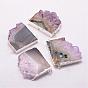 Natural Amethyst Pendants, Nuggets, with Silver Plated Brass Finding, 35~40x40~45x7~9mm, Hole: 2mm