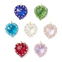 7шт 7 цвета латунные стеклянные подвески, сердце, с & стеклянным бисером, граненые