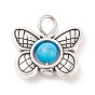 Natural & Synthetic Stone Pendants, Butterfly Charm, with Antique Silver Tone Alloy Findings