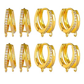 10 шт. латунная фурнитура для серег-кольцов из прозрачного кубического циркония с микропаве, с горизонтальными петлями
