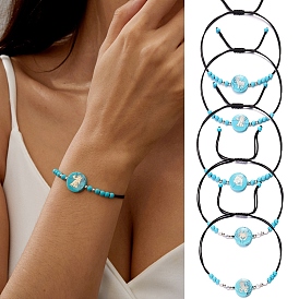 Synthetic Turquoise Braided Bead Bracelets, with Natural Howlite Beads