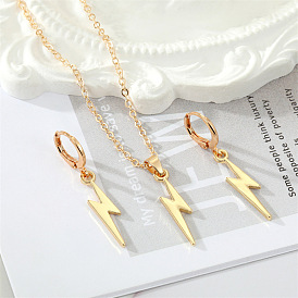 Chic Lightning Earrings Necklace Set - Irregular Collarbone Chain, Minimalist Ear Hoops in Gold/Silver Plating