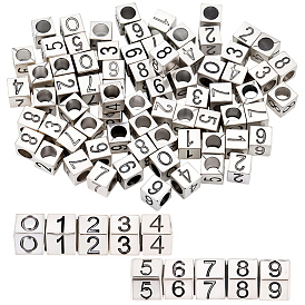 100шт 10 стили сплав европейские бусины, бусины с большим отверстием, куб с номером