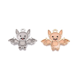 Halloween Theme Rack Plating Luminous Alloy Enamel Pendants, Glow in the Dark, Bat Charm