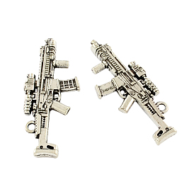 Tibetan Style Alloy Submachine Gun Pendants, Cadmium Free & Lead Free, 45x19x4mm, Hole: 2mm, about 75pcs/500g
