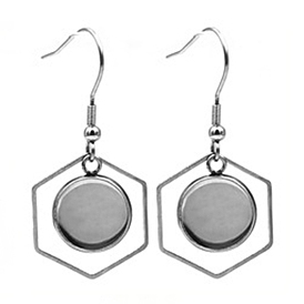 Полые крючки для серег из нержавеющей стали, с плоскими круглыми настройками кабошон