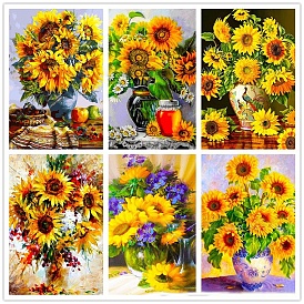 DIY Rectangle Sunflower Pattern Diamond Painting Kits, Including Canvas, Resin Rhinestones, Diamond Sticky Pen, Tray Plate and Glue Clay
