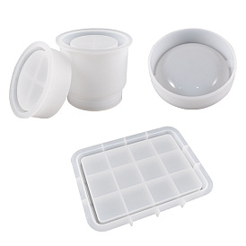 4Pcs 4 Style Rectangle Plate & Coaster & Storage Box Silicone Mold, Resin Casting Molds, for UV Resin, Epoxy Resin Craft Making