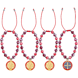 4шт. браслеты с подвесками из сплава и эмали, плетеные браслеты из стеклянных бусин для женщин, овальные с крестом