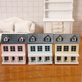 Mini Wood Villa House Model, Micro Landscape Dollhouse Decoration Accessories