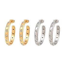 304 aretes de diamantes de imitación de acero inoxidable, Pendiente de media argolla para mujer