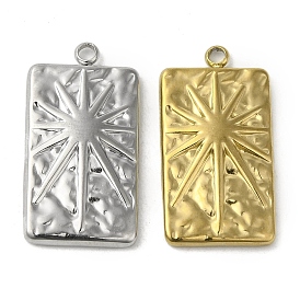 304 Stainless Steel Pendants, Rectangle with Sun Charm