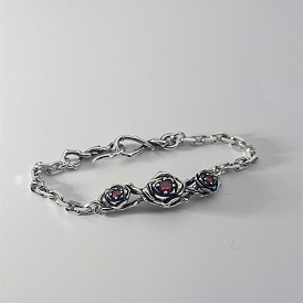 Vintage-Armbänder aus Legierung, Rubinen, Strasssteinen und Rosenblüten