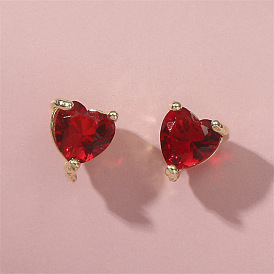 Heart-shaped Ruby Earrings - Fashionable Triangle Gemstone Studs for Women