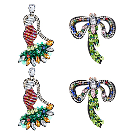 4шт 2 стильные стеклянные и стразы аксессуары для одежды, пришить бисерные заплатки, блестки аппликации, значки, с фетровой основой, для одежды, платье, богиня и бантик