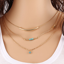 Boho Layered Turquoise Choker Necklace with Hamsa Eye and Lock Charms