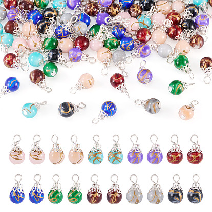 100 шт. 10 цвета, подвески из окрашенного стекла для запекания, круглые, с серебряной металлической фурнитурой