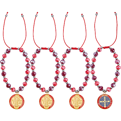 4шт. браслеты с подвесками из сплава и эмали, плетеные браслеты из стеклянных бусин для женщин, овальные с крестом