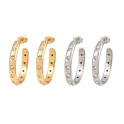 304 aretes de diamantes de imitación de acero inoxidable, Pendiente de media argolla para mujer