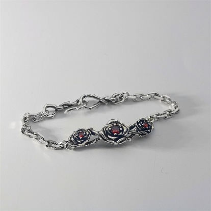 Vintage-Armbänder aus Legierung, Rubinen, Strasssteinen und Rosenblüten