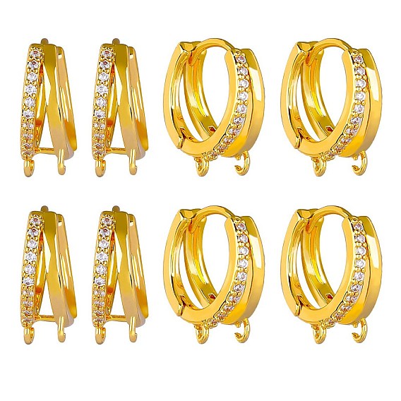 10 шт. латунная фурнитура для серег-кольцов из прозрачного кубического циркония с микропаве, с горизонтальными петлями