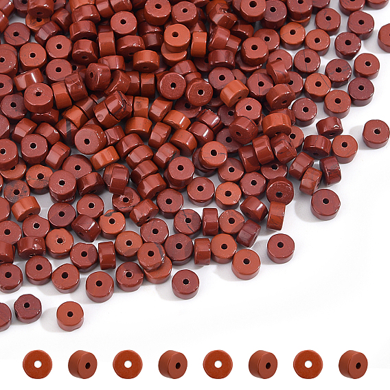 Rouge naturel perles de jaspe brins, perles heishi, Plat rond / disque