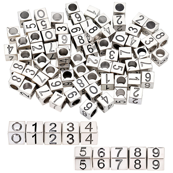 100шт 10 стили сплав европейские бусины, бусины с большим отверстием, куб с номером