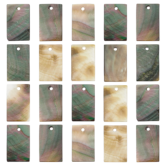 20Pcs Natural Black Lip Shell Pendants, Rectangle Charms
