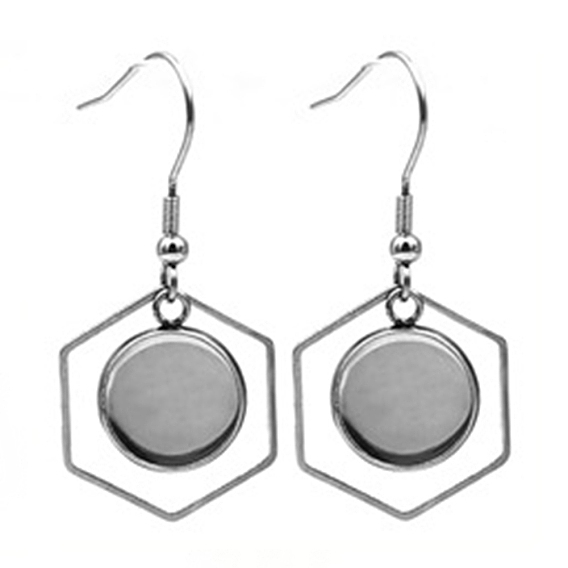 Полые крючки для серег из нержавеющей стали, с плоскими круглыми настройками кабошон