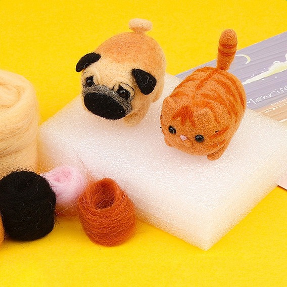 Комплект для валяния с инструкциями, 4 иглы для валяния шт., шерсть, 1 пена для валяния из ПК, наборы для валяния кошек и собак для начинающих