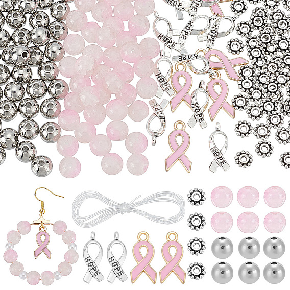 Наборы для самостоятельного изготовления браслетов из сплава с розовой лентой для повышения осведомленности о раке груди