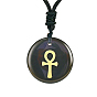 Gemstone Pendants, Religion Charm, Flat Round with Ankh Cross