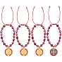 4Pcs Alloy Enamel Charm Bracelets, Glass Bead Braided Bead Bracelets for Women, Oval with Cross