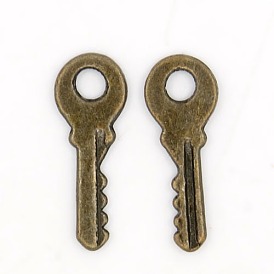 Pendentifs en alliage, sans cadmium et sans plomb, clé, longueur d'environ 19 mm ,  largeur de 7 mm, épaisseur de 1mm, Trou: 3mm