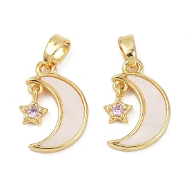 Латунные микро проложить кубического циркония подвески, без кадмия и без свинца, с акриловой, луна со звездными чарами