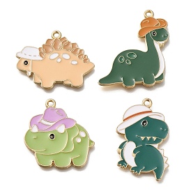 Alloy Enamel Pendants, Golden, Dinosaur with Hat Charm