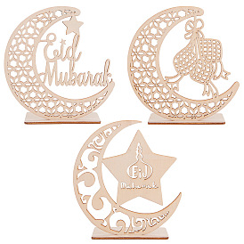 Ornements en bois eid mubarak gorgecraft, décoration de table en bois de ramadan, lune avec étoile et mot