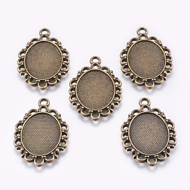 Tibetischen stil Anhänger Fassungen für Cabochons, cadmiumfrei und bleifrei, ellipsenförmige, 30x20x2 mm, Loch: 2 mm, Fach: 18x13 mm