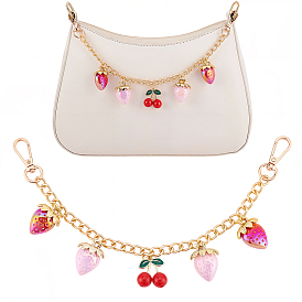 Подвеска из сплава розового и красного эмаля, клубника, вишня, железная витая цепочка, декоративные цепочки, с поворотными застежками