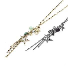 Alloy Star Necklace, Glass Round Beads Pendant Necklaces