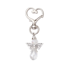 Angel Glass Pendant Decorations, Heart Zinc Alloy Swivel Clasps Charms for Keychain, Purse, Backpack Ornament