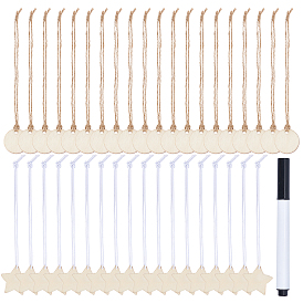 Nbeads DIY Accessories Kits, Including 41Pcs 3 Styles Star & Flat Round Wooden Hangtag Ornaments & Plastic Erasable Pen