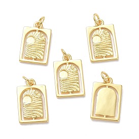 Brass Pendants, with Jump Rings, Long-Lasting Plated, Rectangle with Sun & Moon