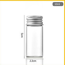Tubes de stockage de perles à dessus à vis en verre colonne, bouteilles en verre transparent avec couvercles en aluminium, platine