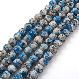 Brins de perles d'azurite en imitation de jade naturel, pierre k/goutte de pluie, teint, ronde