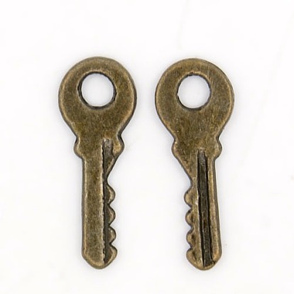 Pendentifs en alliage, sans cadmium et sans plomb, clé, longueur d'environ 19 mm ,  largeur de 7 mm, épaisseur de 1mm, Trou: 3mm