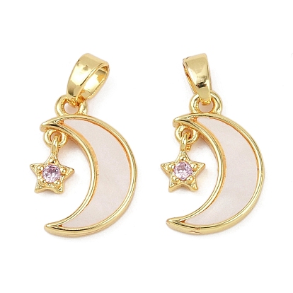 Латунные микро проложить кубического циркония подвески, без кадмия и без свинца, с акриловой, луна со звездными чарами